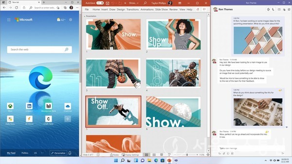 ▲ 윈도우11의 스냅 기능은 사용자가 원하는 형태로 창을 분할할 수 있다.. / 사진=마이크로소프트(MS)