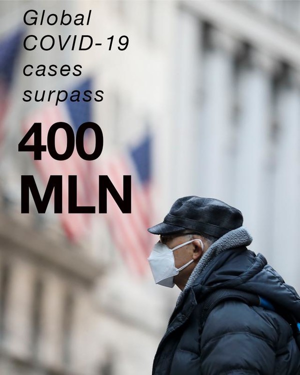 존스 홉킨스 대학의 자료에 따르면 8일 기준으로 전세계 COVID-19 환자가 누적 4억 명을 돌파했다.사진=신화