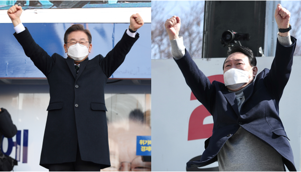 (왼쪽) 이재명 더불어민주당 대선후보  (오른쪽) 윤석열 국민의힘 대선후보 