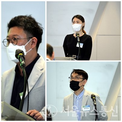 (왼쪽부터) 한진석 동국대 교수, 진진희 서정대 교수, 심현보 4디비젼대표. (사진 = 이민희 기자)