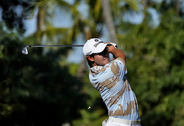 김성현이 14일(현지시간) 미 하와이주 호놀룰루의 와이알레이 컨트리클럽에서 열린 미국프로골프(PGA) 투어 소니 오픈 3라운드 2번 홀에서 티샷하고 있다. 2023.01.15.
