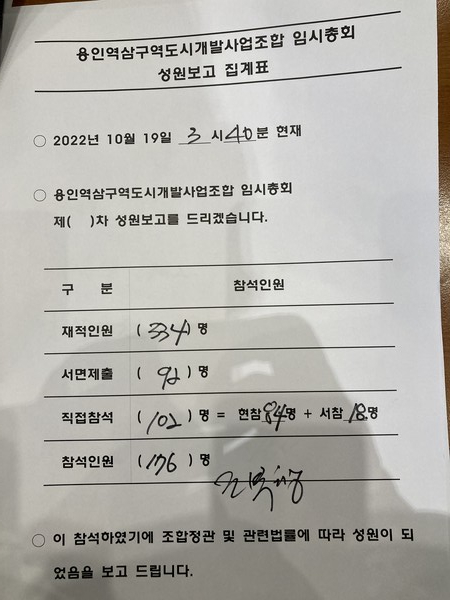       총회 성원보고서