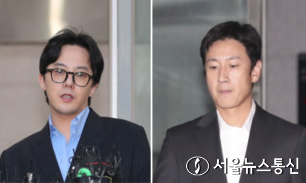 마약 투약혐의로 입건된 가수 지드래곤(왼쪽), 배우 이선균이 최근 인천 논현경찰서로 각각 출석한 모습 / 사진 = 서울뉴스통신 DB