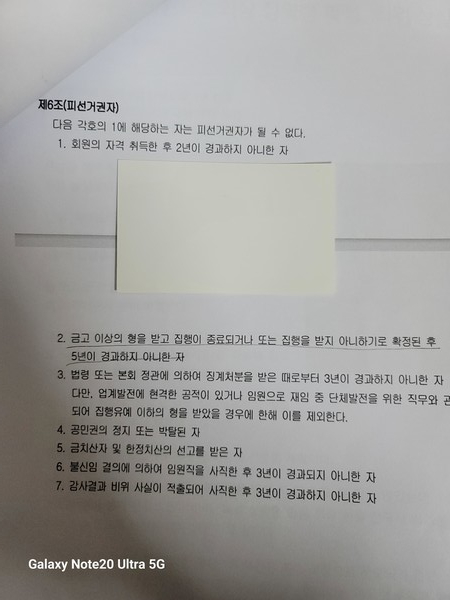 중앙회 정관 상 피선거권 제한 관련 규정  