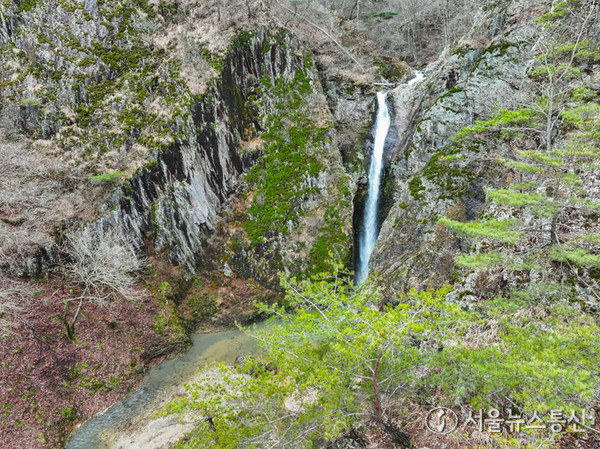 '경칩'(驚蟄)'인 5일 충북 영동군 심천면 옥계폭포에서 물줄기가 20m 절벽에서 쏟아져 내리고 있다. (2024.03.05) / 사진 = 영동군 제공