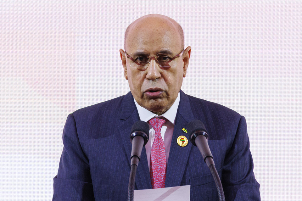 아프리카연합(AU) 의장인 무함마드 울드 가주아니 모리타니아 대통령이 5일 서울 중구 롯데호텔에서 열린 '2024 한-아프리카 비즈니스 서밋 개회식'에서 기조연설을 하고 있다. (2024.06.05) / 사진 = 2024 한-아프리카 정상회의 & 연합뉴스 제공