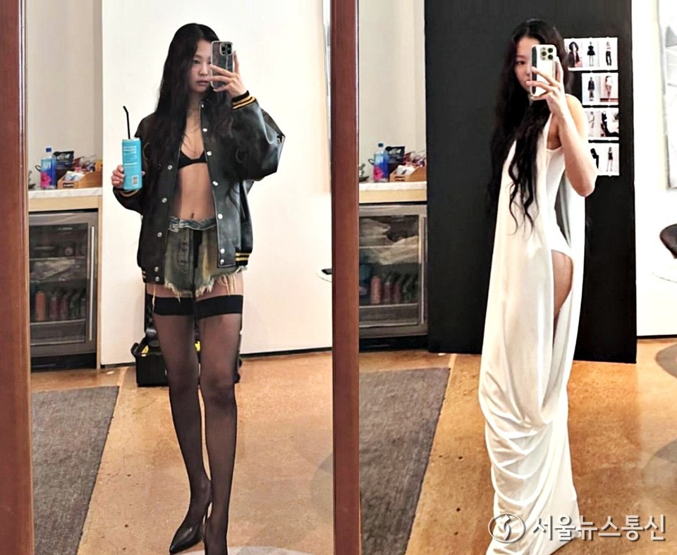 5일 제니는 자신의 사회관계망서비스(SNS)에 한 잡지사 촬영 현장에서의 비하인드 컷을 공개했다. / 사진=인스타그램 갈무리)