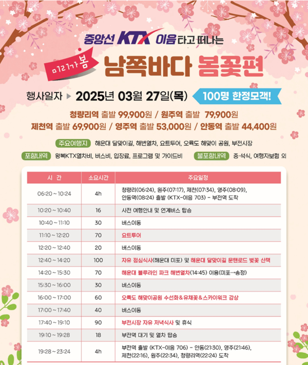 한국관광공사, 중앙선KTX이음 연계 남쪽바다 봄꽃 여행 포스터