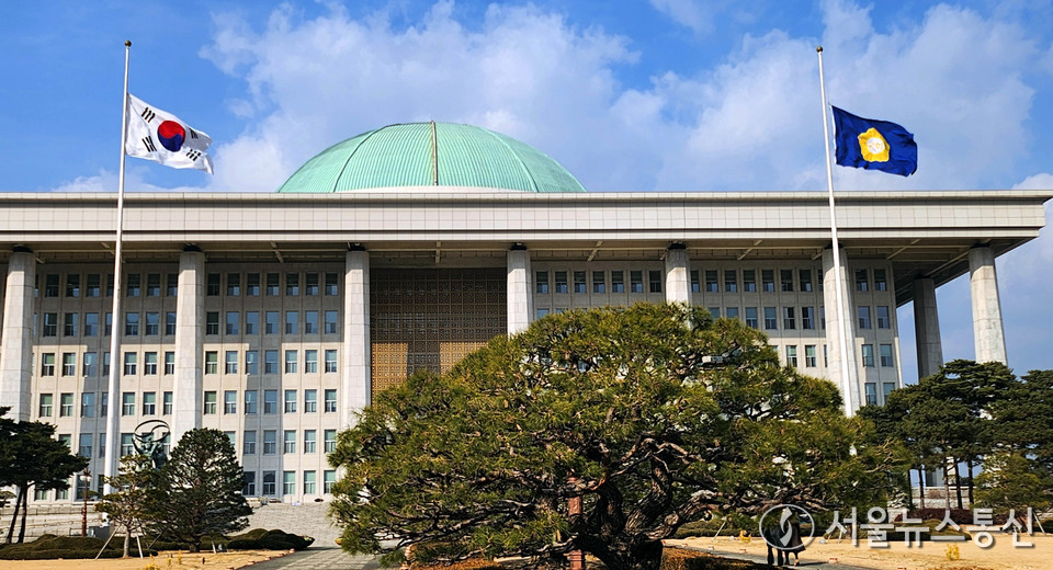 30일 서울 여의도 국회의사당에 전날 무안국제공항에서 발생한 제주항공 여객기 참사 희생을 애도하는 조기가 게양돼 있다. (2024.12.30) / 사진 = 서울뉴스통신 이성현 기자