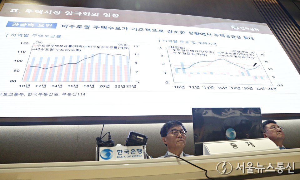 이창용 한국은행 총재가 18일 서울 중구 한국은행에서 열린 2025년 상반기 물가안정목표 운영상황 점검 설명회에서 주택시장 양극화의 영향에 관한 발표 자료를 살펴보고 있다. (2025.06.18) / 사진 = 서울뉴스통신 신현성 기자