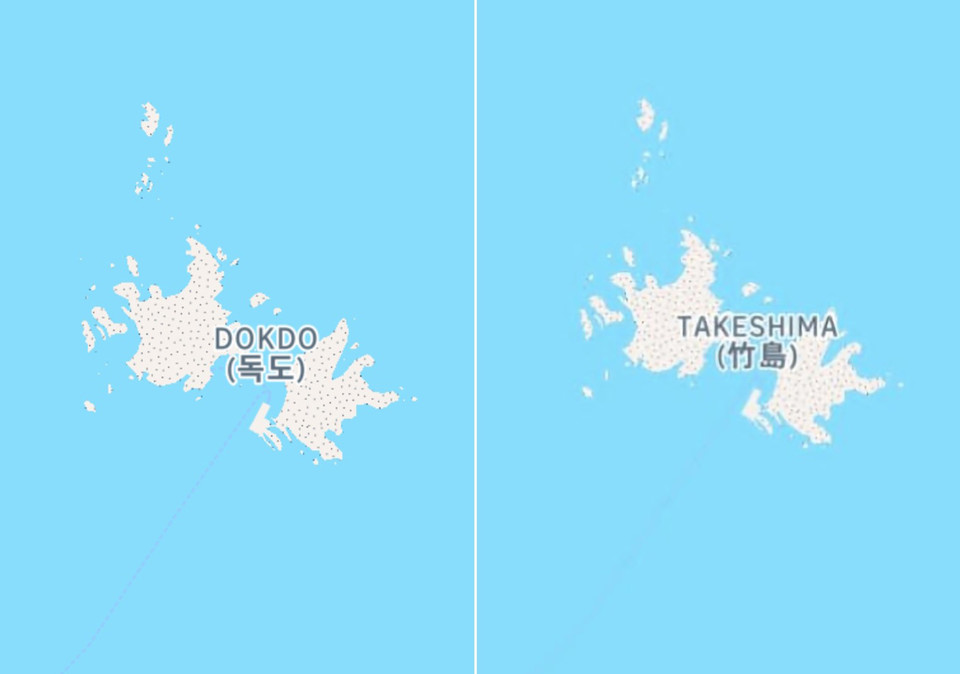 한국에선 '독도'(좌), 일본에선 '다케시마'(우)로 나오는 인스타그램 지도. (사진=서경덕교수팀 제공) 2025.07.24, snakorea.rc@gmail.com , *재판매 및 DB 금지