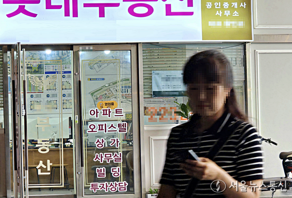 수도권 주택담보대출(주담대) 한도를 6억 원으로 제한한 정부의 고강도 규제가 발표된 이후 서울 부동산 시장이 일시적 정체 국면에 들어섰다. 28일 서울 동대문구의 한 부동산 앞을 한 시민이 무심하게 지나치고 있다. (2025.6.28) / 사진 = 서울뉴스통신 최정인 기자