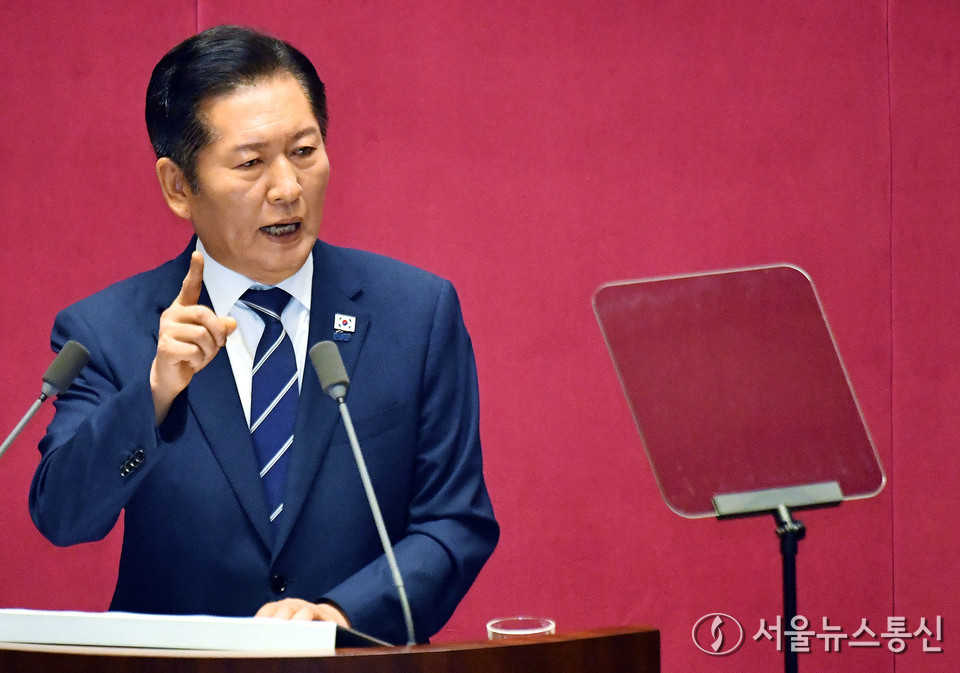 정청래 더불어민주당 대표가 9일 서울 여의도 국회에서 열린 제429회국회(정기회) 제2차 본회의에서 교섭단체 대표연설을 하고 있다. (사진=신현성 기자) 2025.09.09, snakorea.rc@gmail.com , *재판매 및 DB 금지