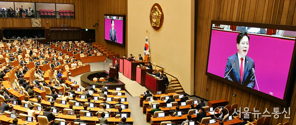 송언석 국민의힘 원내대표가 10일 오전 서울 여의도 국회에서 열린 제429회국회(정기회) 제3차 본회의에서 교섭단체 대표연설을 하고 있다. (2025.09.10) / 사진 = 서울뉴스통신 이민희 기자