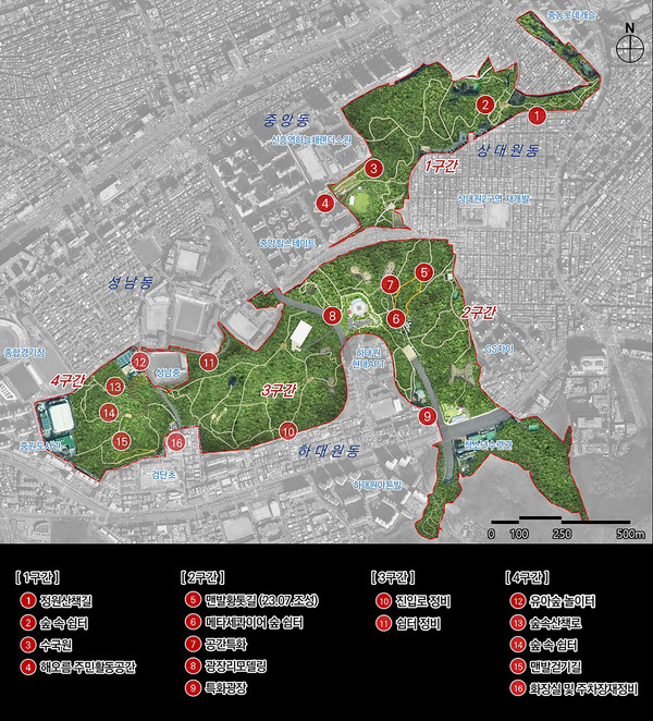 16일 53년만에 개장을 앞둔 중원구 대원공원 내 테마공원 위치도. 사진/성남시