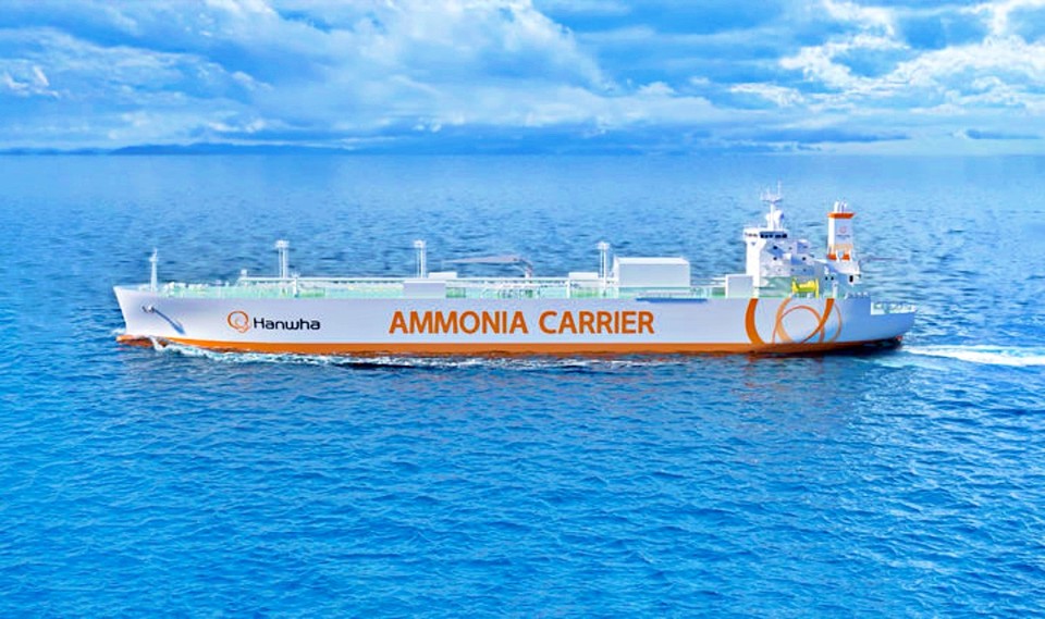 한화오션이 개발한 암모니아 연료추진 암모니아운반선 조감도. (2024.12.24) / 사진 = 한화오션 