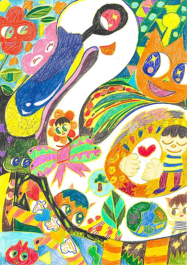 대구보명학교의 전용우 학생은 회화 작품 ‘반짝이는 노랑부리저어새’(대상)를 통해 환경부 멸종위기 야생동물 2급인 노랑부리저어새에 대한 애정의 마음을 감각적인 색채로 표현했다.