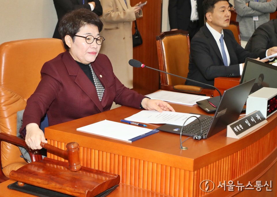 12일 오전 서울 여의도 국회에서 열린 기획재정위원회 전체회의에서 임이자 위원장이 의사봉을 두드리고 있다. 2025.11.12, snakorea.rc@gmail.com , *재판매 및 DB 금지