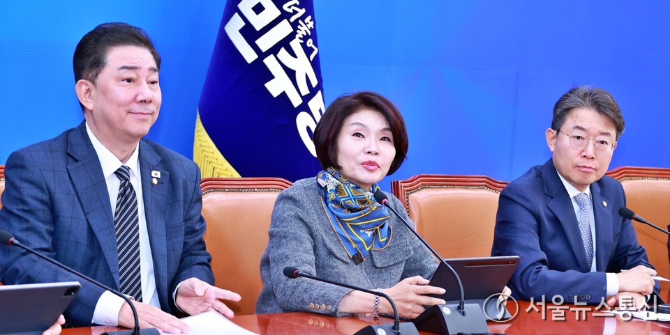 한정애 더불어민주당 정책위의장이 13일 서울 여의도 국회에서 열린 정책조정회의에서 발언을 하고 있다. 2025.11.13, snakorea.rc@gmail.com , *재판매 및 DB 금지