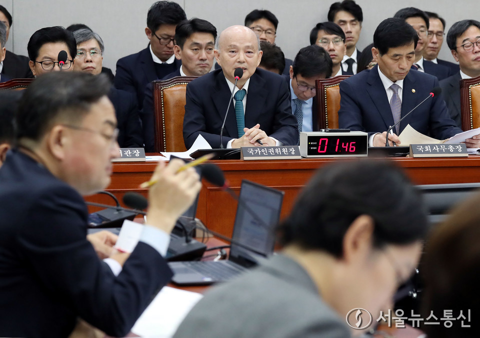 안창호 국가인권위원장이 18일 서울 여의도 국회에서 열린 운영위원회 전체회의에서 의원 질의에 답하고 있다. 2025.11.18, snakorea.rc@gmail.com , *재판매 및 DB 금지