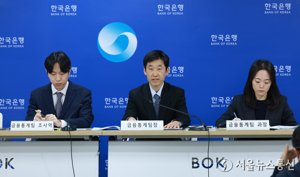 18일 오전 서울 중구 한국은행에서 2025년 3/4분기 가계신용(잠정) 설명회가 열리고 있다. 왼쪽부터 윤석규 금융통계팀 조사역, 김민수 금융통계팀장, 배지현 금융통계팀 과장. (사진=한국은행 제공) 2025.11.18, snakorea.rc@gmail.com , *재판매 및 DB 금지