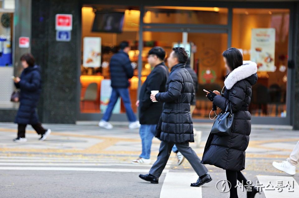 오늘(9일)은 전국이 대체로 맑은 가운데 아침 최저기온이 -8도까지 떨어져 춥겠다. (시청 인근 횡단보도. 2024.12.03) / 사진 = 서울뉴스통신 이성현 기자