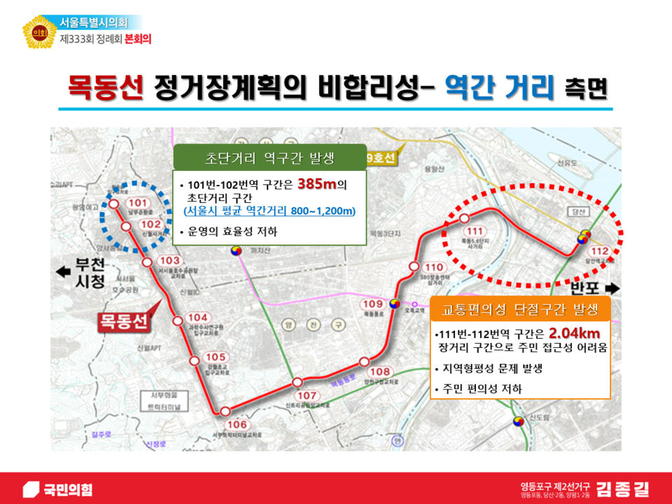 목동선 정거장계획의 비합리적 노선구조 (사진=서울시의회 제공) 2025.11.24, snakorea.rc@gmail.com , *재판매 및 DB 금지