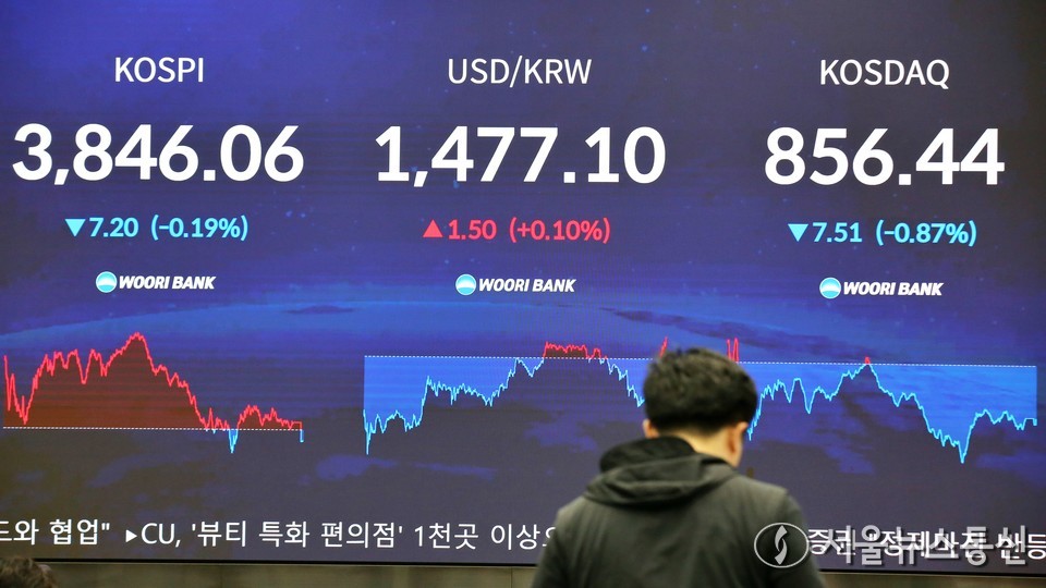 24일 서울 중구 우리은행 본점 딜링룸에서 직원들이 업무를 보고 있다. 이날 코스피는 전 거래일(3853.26)보다 7.20포인트(0.19%) 내린 3846.06에, 코스닥 지수는 전 거래일(863.95)보다 7.51포인트(0.87%) 하락한 856.44에 장을 마감했다. 2025.11.24, snakorea.rc@gmail.com , *재판매 및 DB 금지