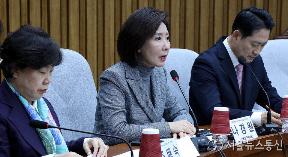 나경원 국민의힘 의원이 24일 오후 서울 여의도 국회에서 열린 '대장동 범죄수익환수 특별법 제정'을 위한 긴급 토론회에서 개회사를 하고 있다. 2025.11.24, snakorea.rc@gmail.com , *재판매 및 DB 금지